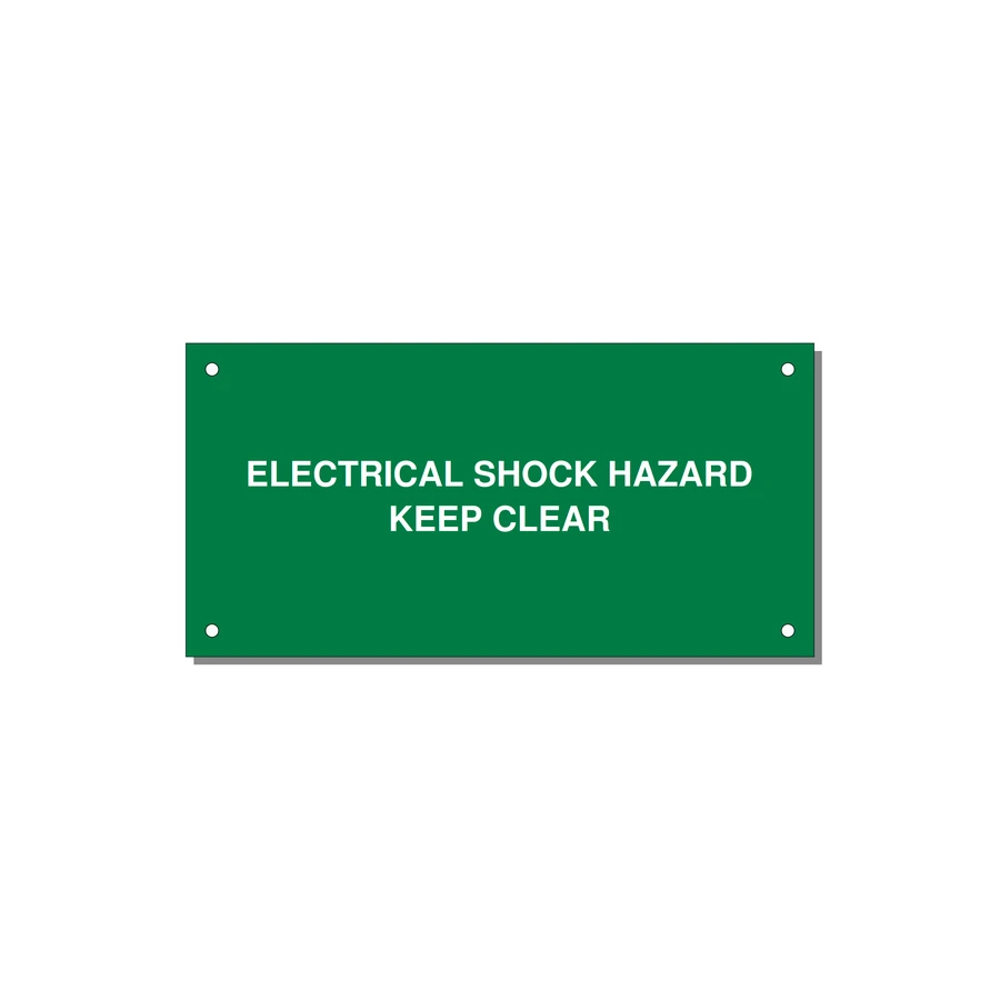 6.0x3.0" Electrical Safety Label - ELECTRICAL SHOCK HAZARD K — 6x3" White on Green, Holes