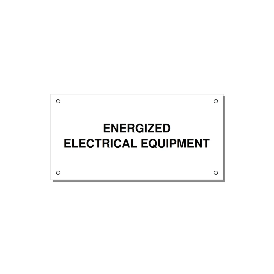 6.0x3.0" Electrical Safety Label - ENERGIZED ELECTRICAL EQUI — 6x3" Black on White, Holes