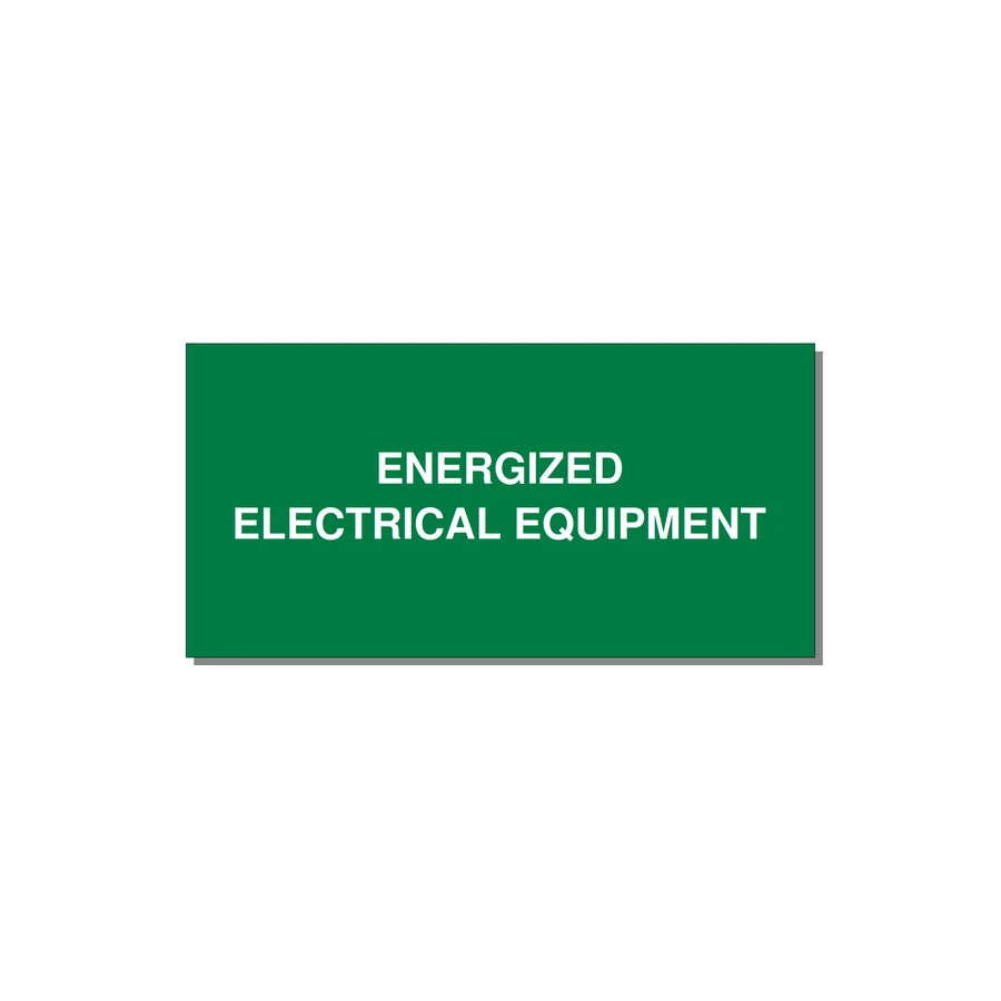6.0x3.0" Electrical Safety Label - ENERGIZED ELECTRICAL EQUI — 6x3" White on Green, Adhesive