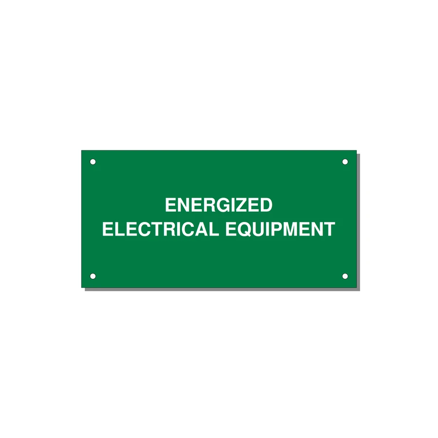 6.0x3.0" Electrical Safety Label - ENERGIZED ELECTRICAL EQUI — 6x3" White on Green, Holes