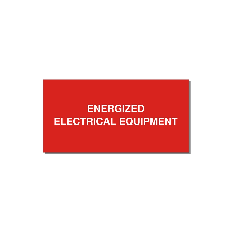 6.0x3.0" Electrical Safety Label - ENERGIZED ELECTRICAL EQUI — 6x3" White on Red, Adhesive