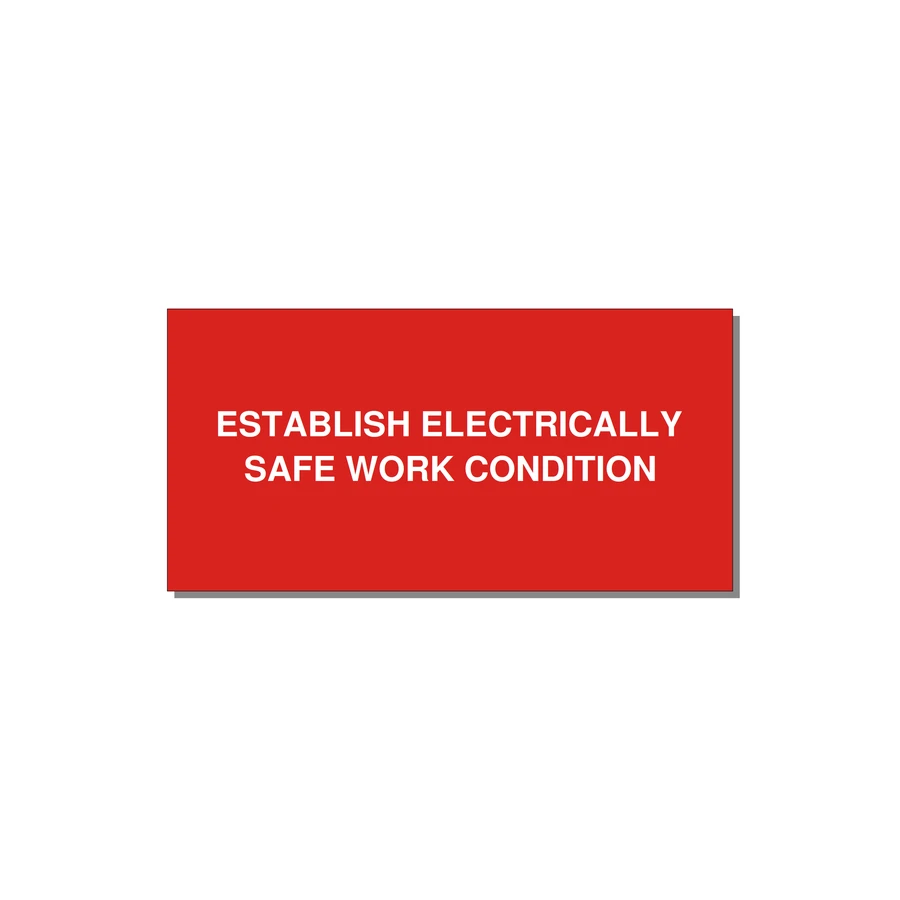 6.0x3.0" Electrical Safety Label - ESTABLISH ELECTRICALLY SA — 6x3" White on Red, Adhesive