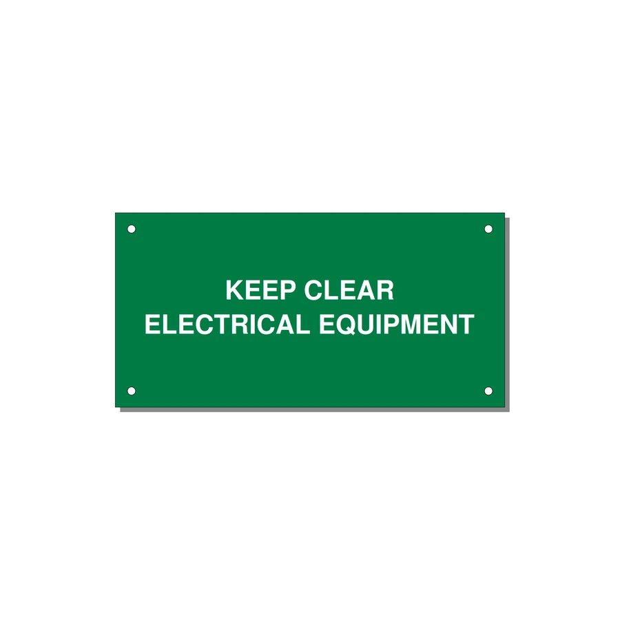 6.0x3.0" Electrical Safety Label - KEEP CLEAR ELECTRICAL EQU — 6x3" White on Green, Holes