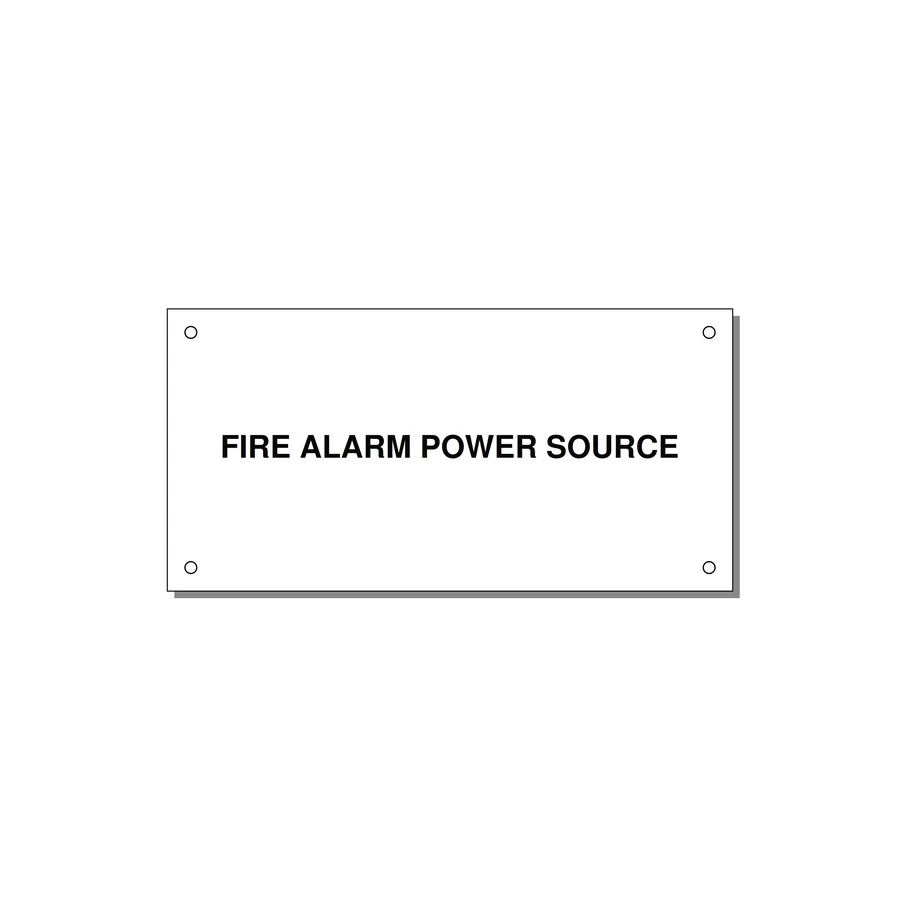 6.0x3.0" Fire Safety Label - FIRE ALARM POWER SOURCE — 6x3" Black on White, Holes