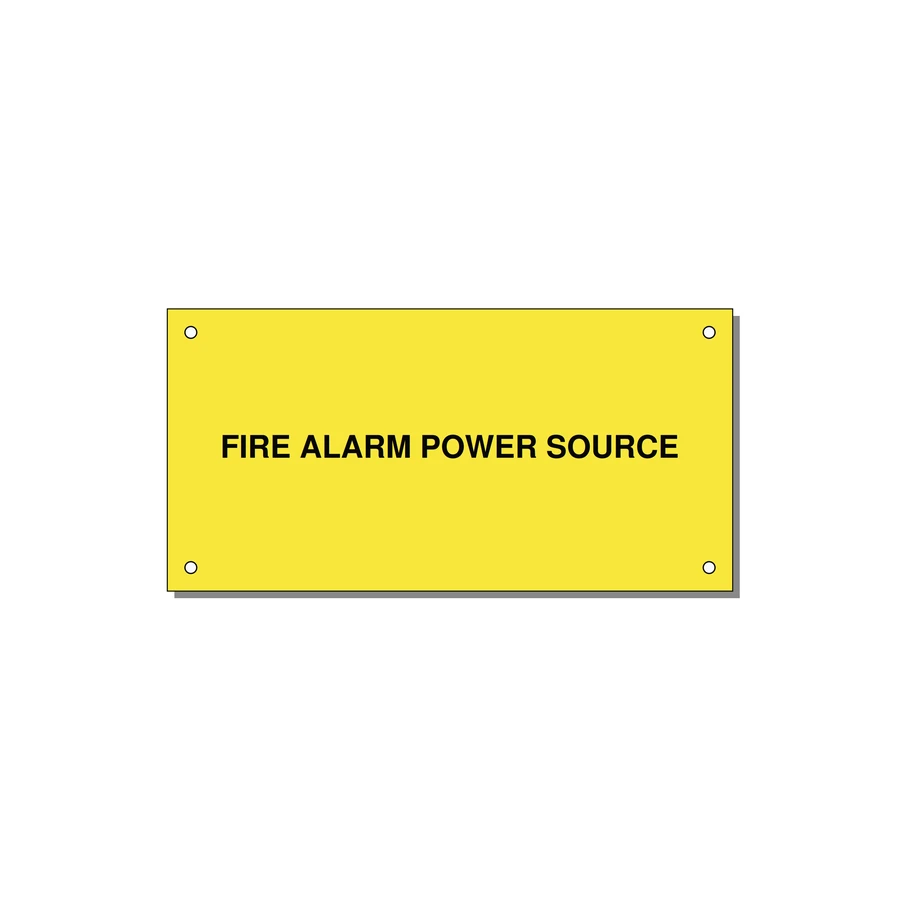 6.0x3.0" Fire Safety Label - FIRE ALARM POWER SOURCE — 6x3" Black on Yellow, Holes