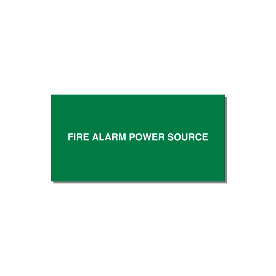 6.0x3.0" Fire Safety Label - FIRE ALARM POWER SOURCE — 6x3" White on Green, Adhesive