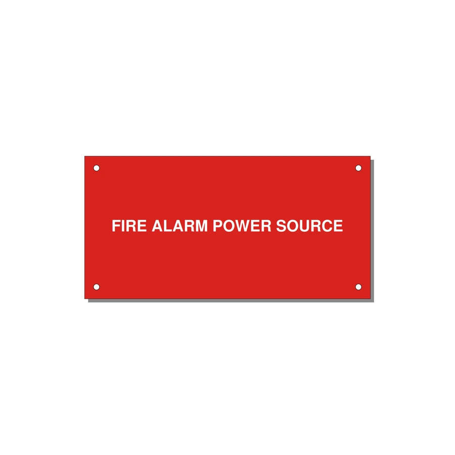 6.0x3.0" Fire Safety Label - FIRE ALARM POWER SOURCE — 6x3" White on Red, Holes