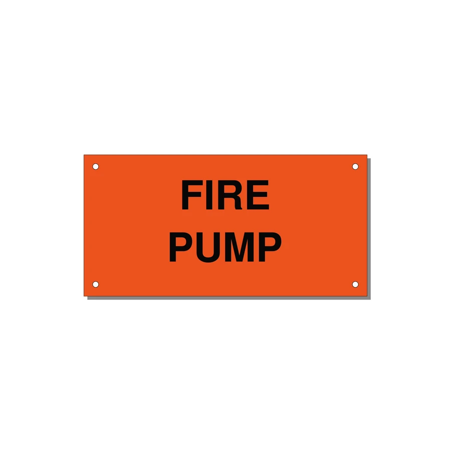 6.0x3.0" Fire Safety Label - FIRE PUMP — 6x3" Black on Orange, Holes
