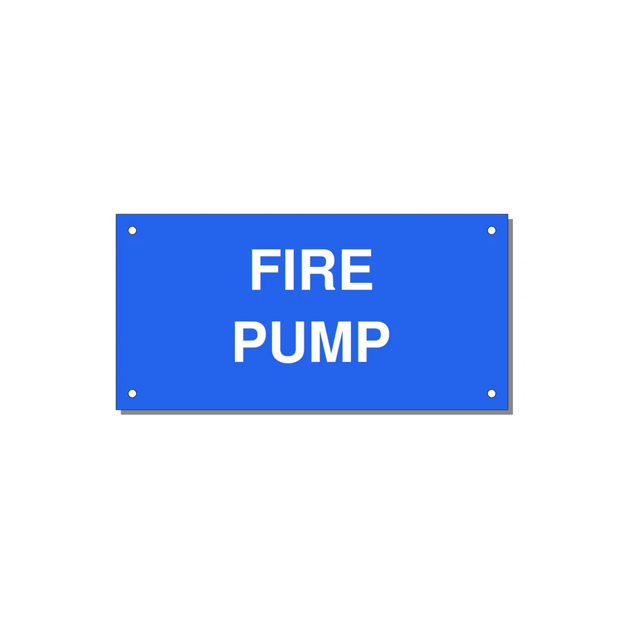 6.0x3.0" Fire Safety Label - FIRE PUMP — 6x3" White on Blue, Holes