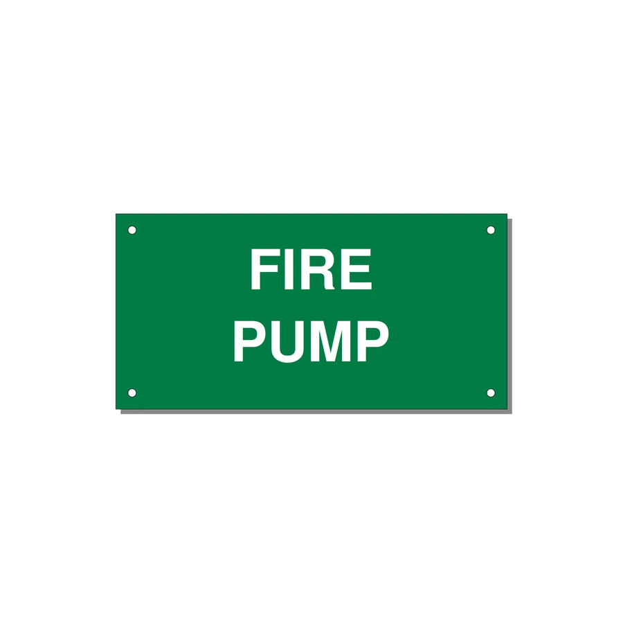 6.0x3.0" Fire Safety Label - FIRE PUMP — 6x3" White on Green, Holes