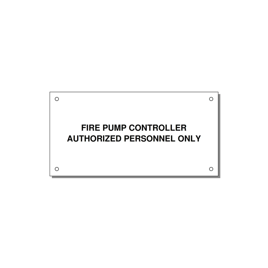 6.0x3.0" Fire Safety Label - FIRE PUMP CONTROLLER AUTH — 6x3" Black on White, Holes
