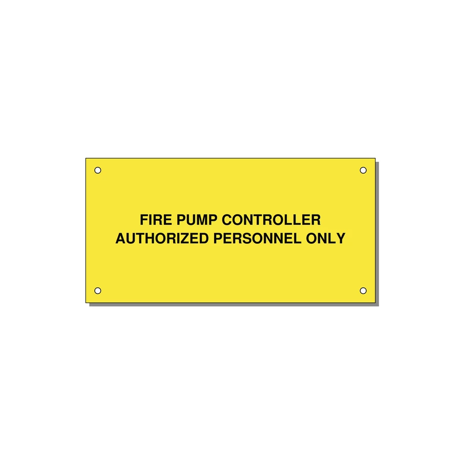 6.0x3.0" Fire Safety Label - FIRE PUMP CONTROLLER AUTH — 6x3" Black on Yellow, Holes