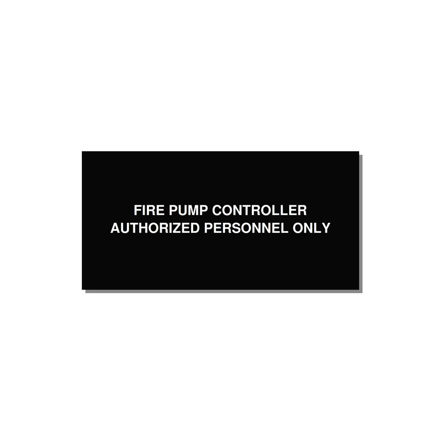 6.0x3.0" Fire Safety Label - FIRE PUMP CONTROLLER AUTH — 6x3" White on Black, Adhesive