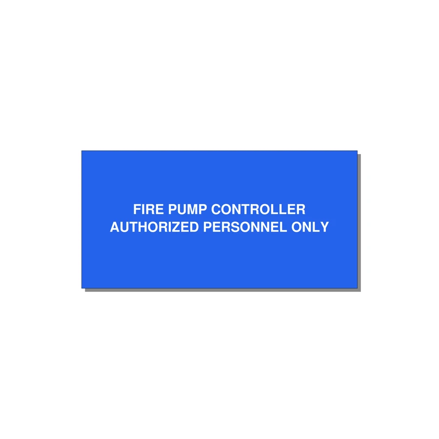 6.0x3.0" Fire Safety Label - FIRE PUMP CONTROLLER AUTH — 6x3" White on Blue, Adhesive