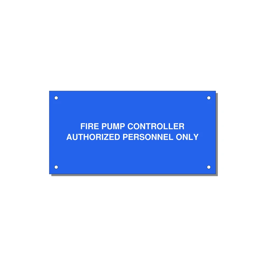 6.0x3.0" Fire Safety Label - FIRE PUMP CONTROLLER AUTH — 6x3" White on Blue, Holes
