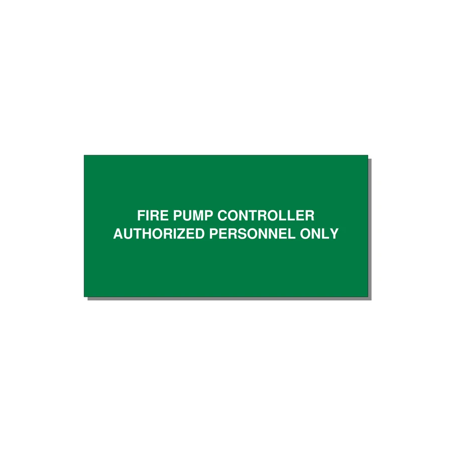 6.0x3.0" Fire Safety Label - FIRE PUMP CONTROLLER AUTH — 6x3" White on Green, Adhesive