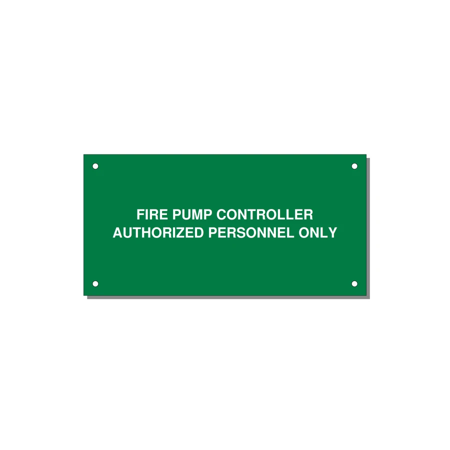 6.0x3.0" Fire Safety Label - FIRE PUMP CONTROLLER AUTH — 6x3" White on Green, Holes
