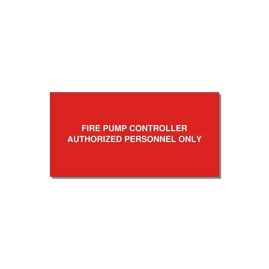 6.0x3.0" Fire Safety Label - FIRE PUMP CONTROLLER AUTH — 6x3" White on Red, Adhesive