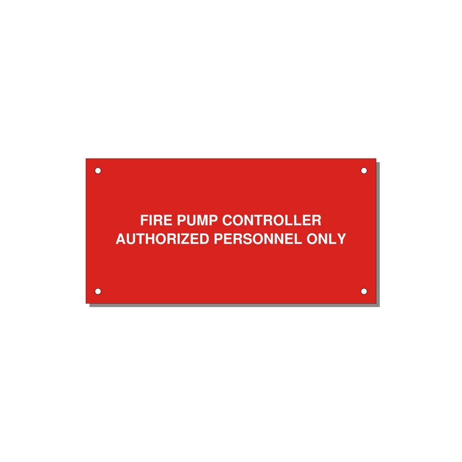 6.0x3.0" Fire Safety Label - FIRE PUMP CONTROLLER AUTH — 6x3" White on Red, Holes