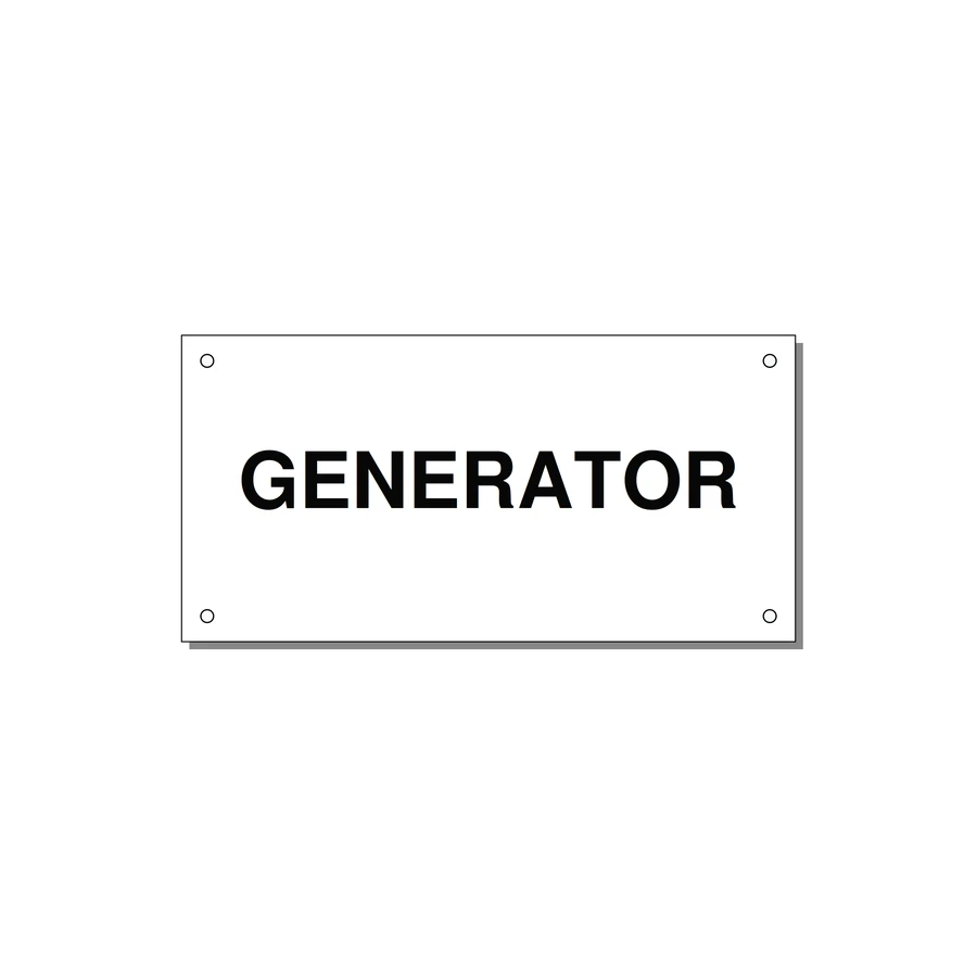 6.0x3.0" Generator Equipment Label - GENERATOR — 6x3" Black on White, Holes
