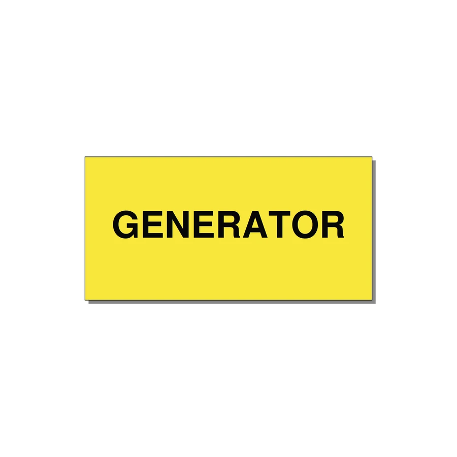 6.0x3.0" Generator Equipment Label - GENERATOR — 6x3" Black on Yellow, Adhesive