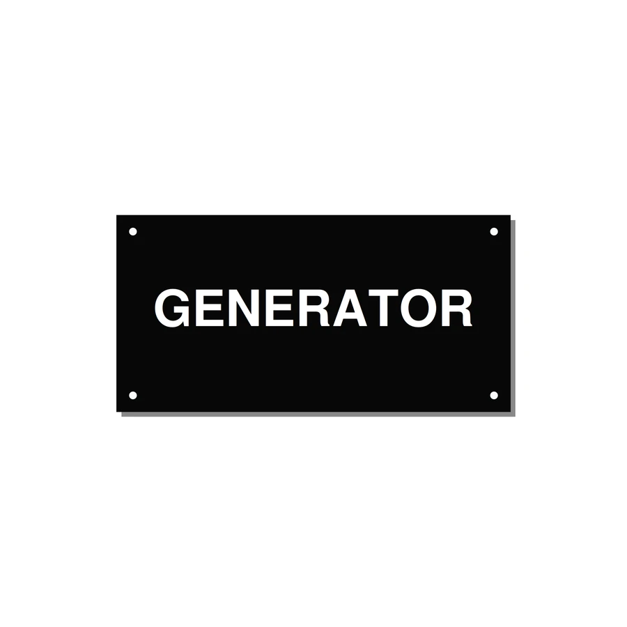 6.0x3.0" Generator Equipment Label - GENERATOR — 6x3" White on Black, Holes