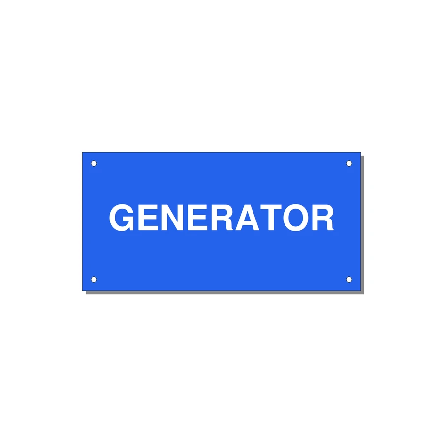 6.0x3.0" Generator Equipment Label - GENERATOR — 6x3" White on Blue, Holes