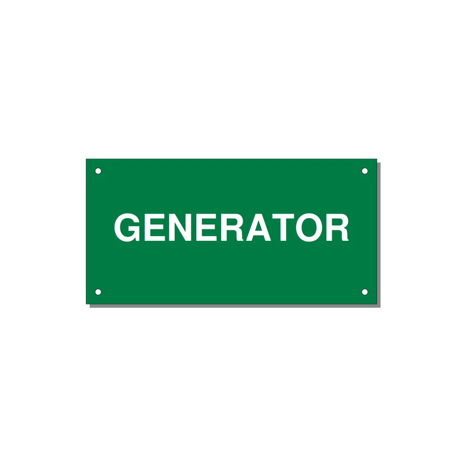 6.0x3.0" Generator Equipment Label - GENERATOR — 6x3" White on Green, Holes