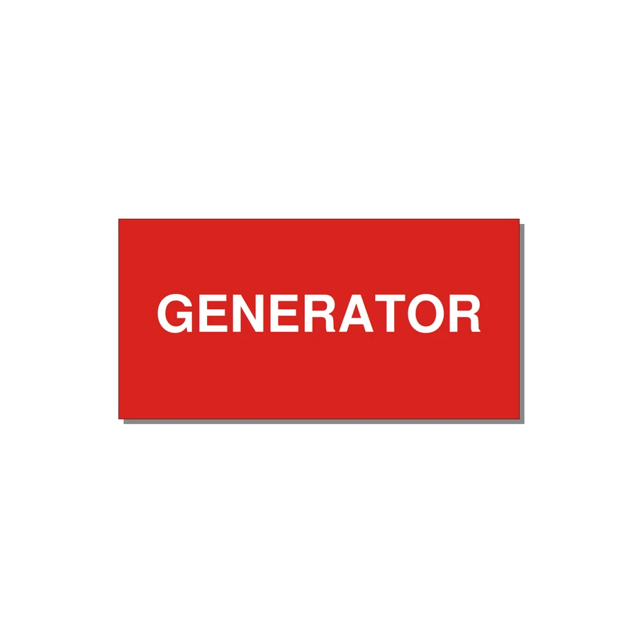 6.0x3.0" Generator Equipment Label - GENERATOR — 6x3" White on Red, Adhesive