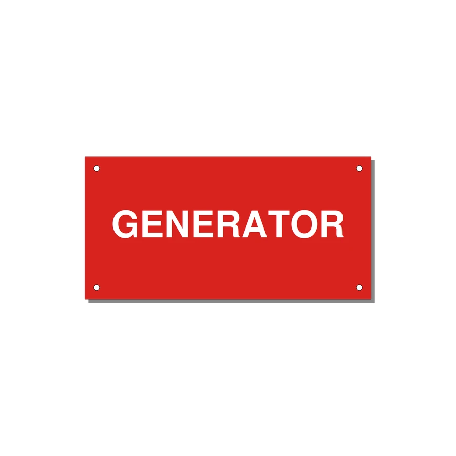 6.0x3.0" Generator Equipment Label - GENERATOR — 6x3" White on Red, Holes