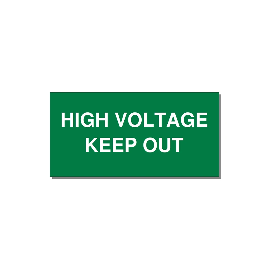 6.0x3.0" High Voltage Warning Sign - HIGH VOLTAGE KEEP OUT — 6x3" White on Green, Adhesive