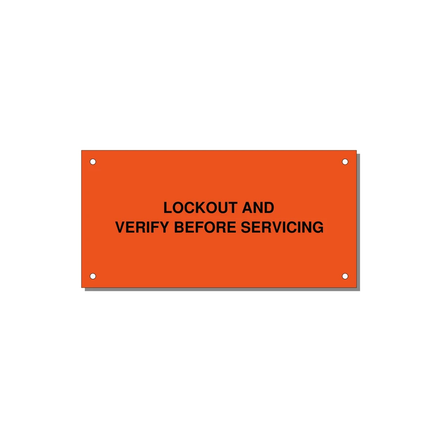 6.0x3.0" Lockout Tagout Label - LOCKOUT AND VERIFY BEFORE — 6x3" Black on Orange, Holes