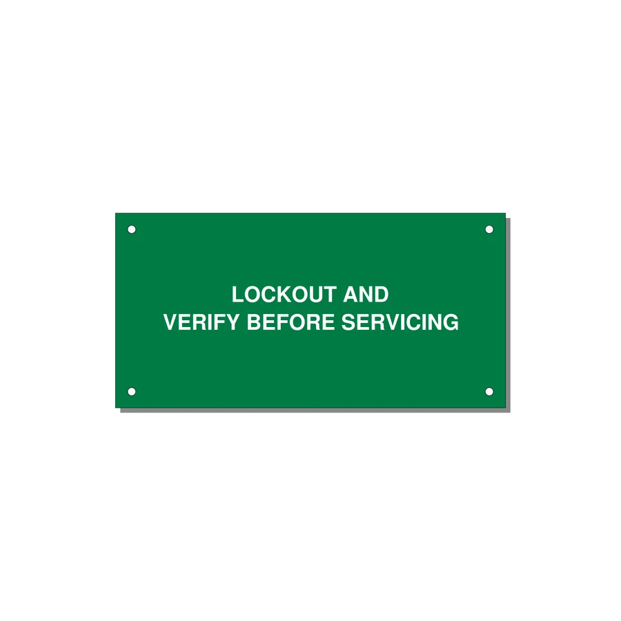 6.0x3.0" Lockout Tagout Label - LOCKOUT AND VERIFY BEFORE — 6x3" White on Green, Holes