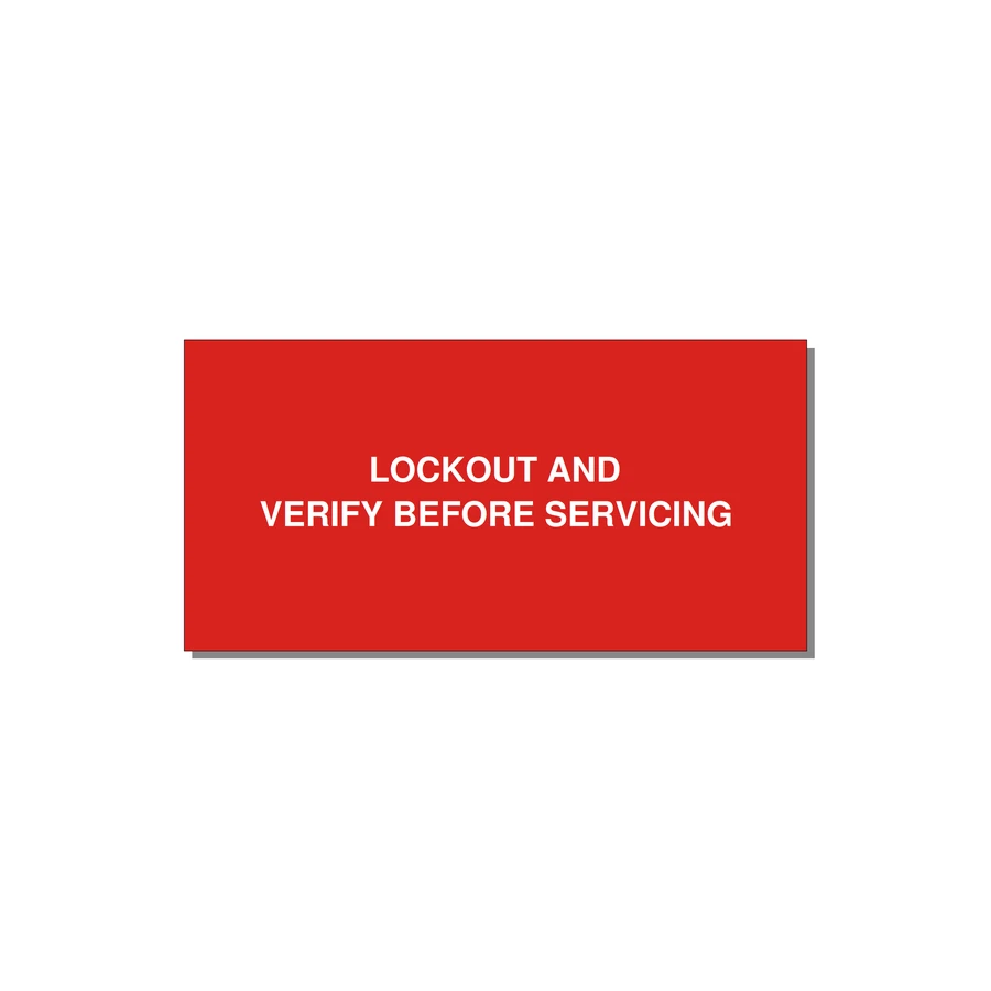 6.0x3.0" Lockout Tagout Label - LOCKOUT AND VERIFY BEFORE — 6x3" White on Red, Adhesive