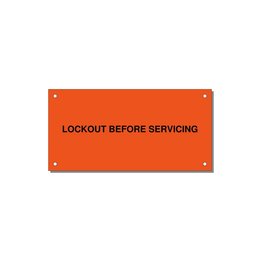 6.0x3.0" Lockout Tagout Label - LOCKOUT BEFORE SERVICING — 6x3" Black on Orange, Holes