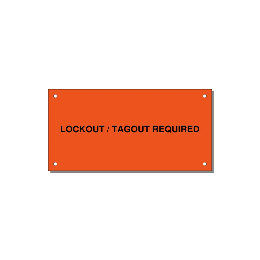 6.0x3.0" Lockout Tagout Label - LOCKOUT / TAGOUT REQUIRED — 6x3" Black on Orange, Holes