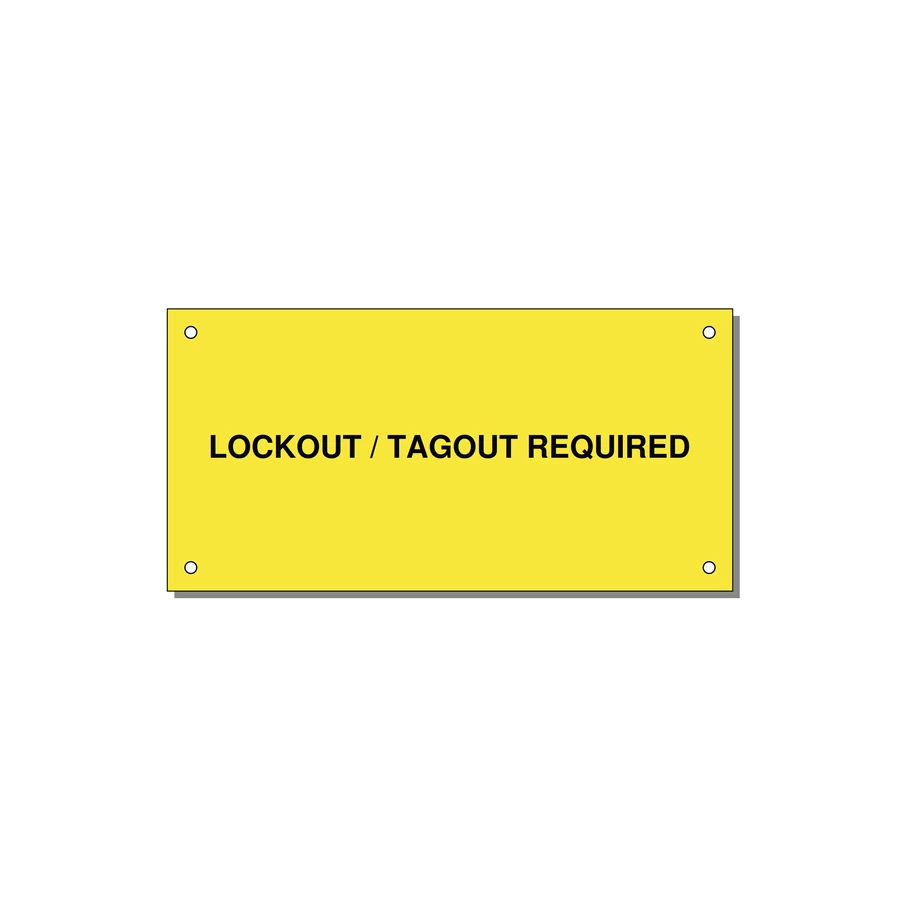 6.0x3.0" Lockout Tagout Label - LOCKOUT / TAGOUT REQUIRED — 6x3" Black on Yellow, Holes