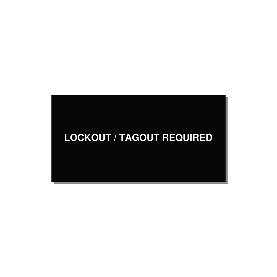 6.0x3.0" Lockout Tagout Label - LOCKOUT / TAGOUT REQUIRED — 6x3" White on Black, Adhesive