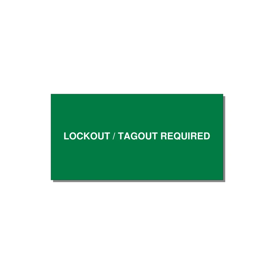 6.0x3.0" Lockout Tagout Label - LOCKOUT / TAGOUT REQUIRED — 6x3" White on Green, Adhesive