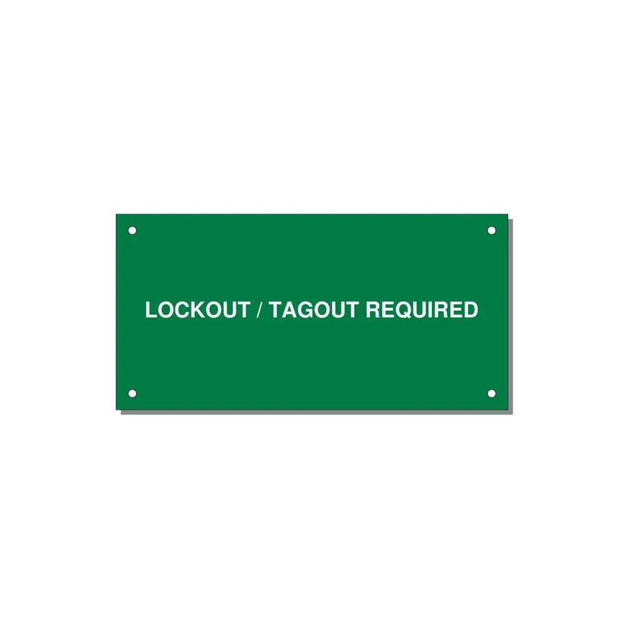 6.0x3.0" Lockout Tagout Label - LOCKOUT / TAGOUT REQUIRED — 6x3" White on Green, Holes