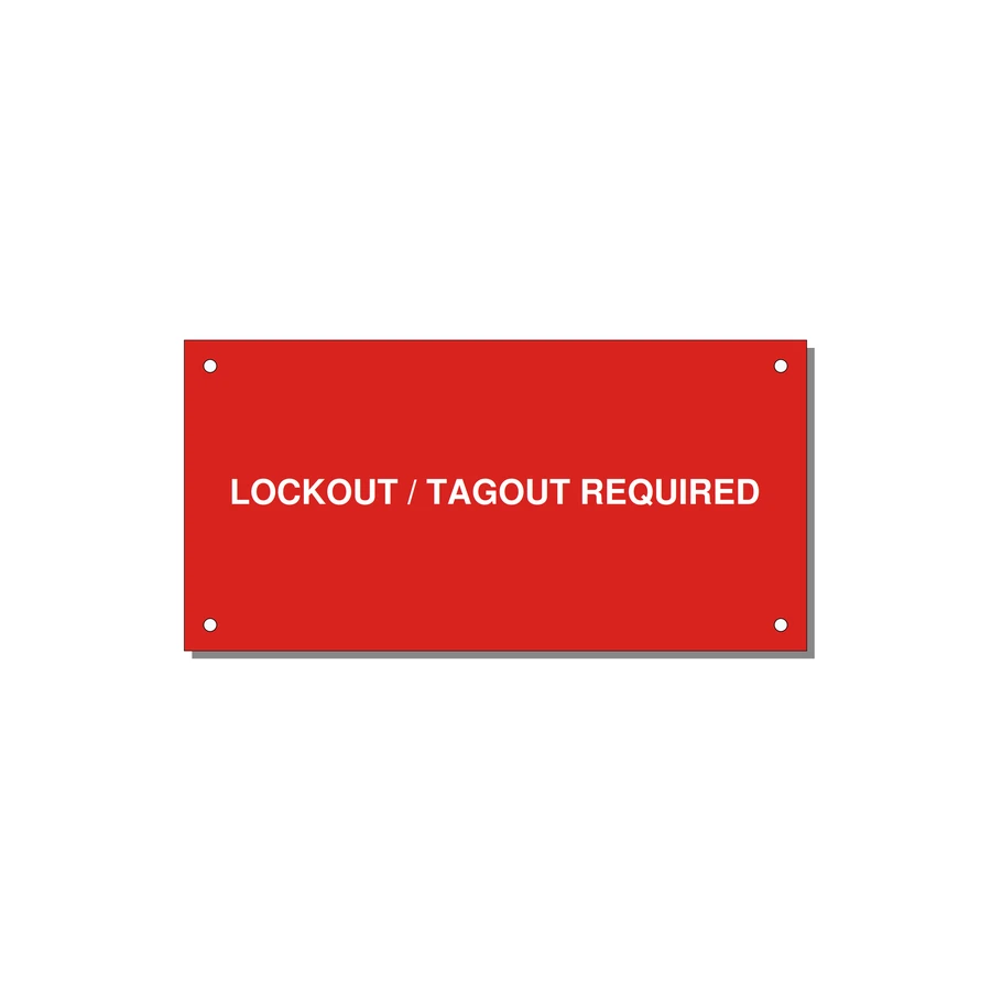 6.0x3.0" Lockout Tagout Label - LOCKOUT / TAGOUT REQUIRED — 6x3" White on Red, Holes