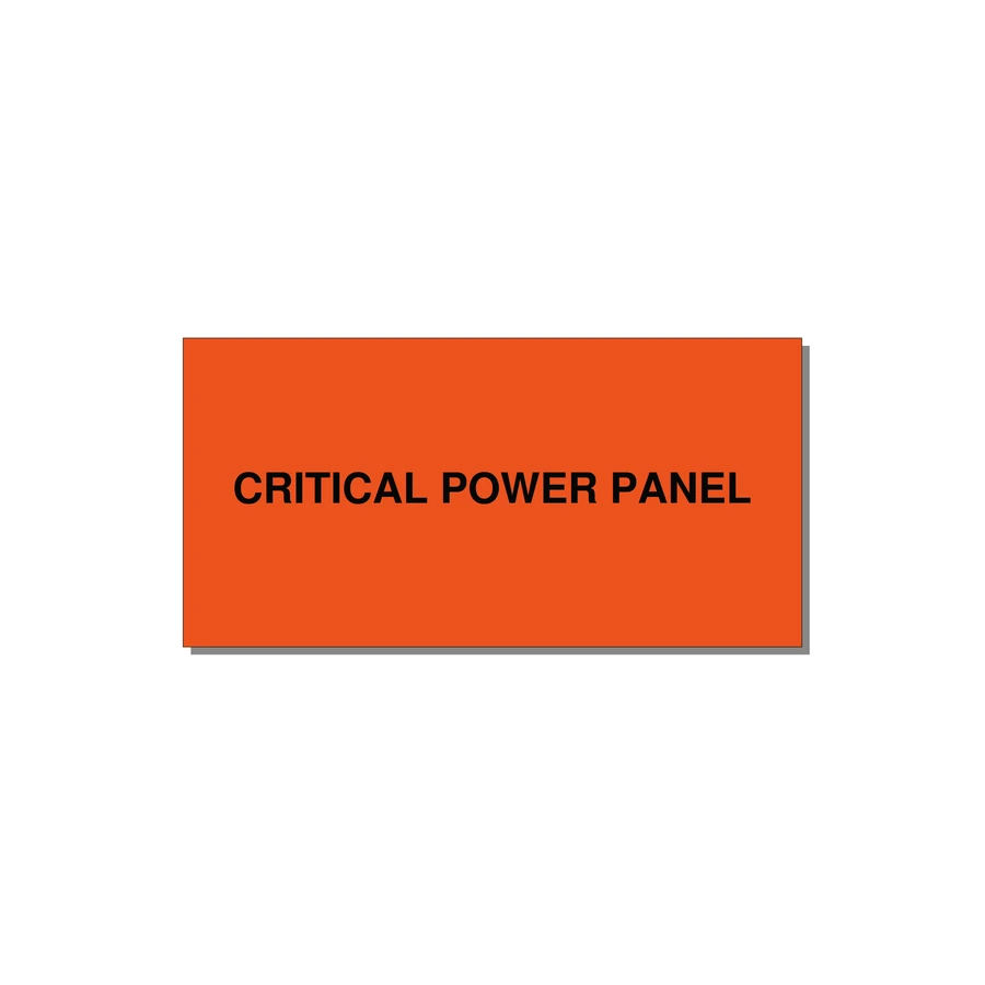 6.0x3.0" Panel Identification Label - CRITICAL POWER PANEL — 6x3" Black on Orange, Adhesive
