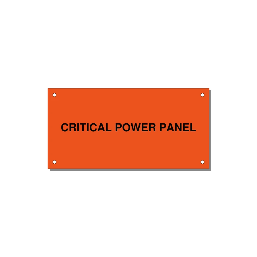 6.0x3.0" Panel Identification Label - CRITICAL POWER PANEL — 6x3" Black on Orange, Holes