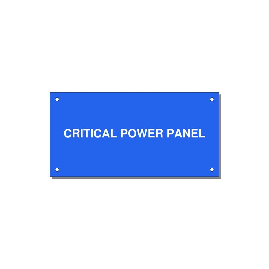 6.0x3.0" Panel Identification Label - CRITICAL POWER PANEL — 6x3" White on Blue, Holes