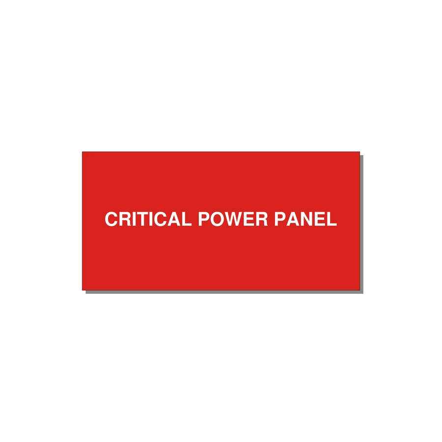 6.0x3.0" Panel Identification Label - CRITICAL POWER PANEL — 6x3" White on Red, Adhesive