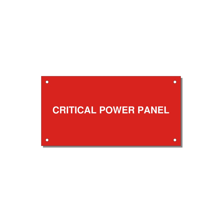 6.0x3.0" Panel Identification Label - CRITICAL POWER PANEL — 6x3" White on Red, Holes