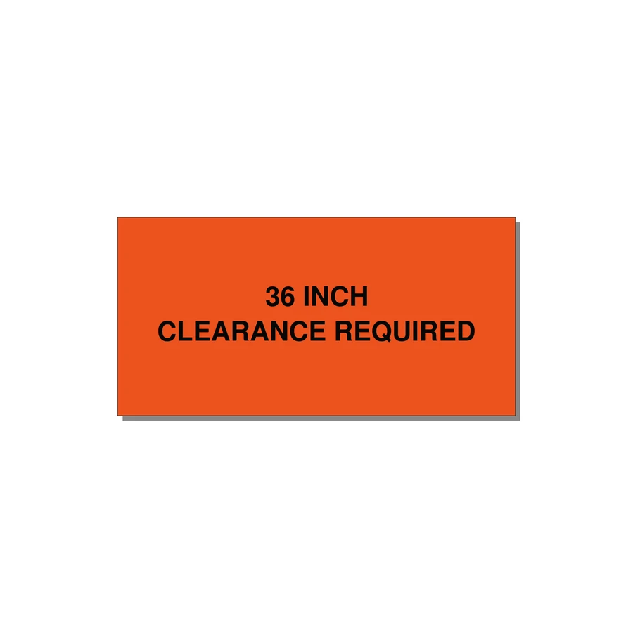 6.0x3.0" Safety Label - 36 INCH CLEARANCE REQUIRE — 6x3" Black on Orange, Adhesive