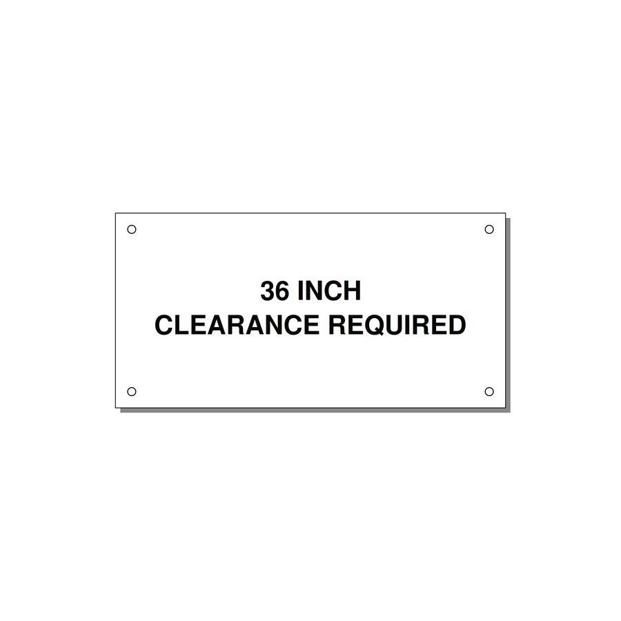 6.0x3.0" Safety Label - 36 INCH CLEARANCE REQUIRE — 6x3" Black on White, Holes
