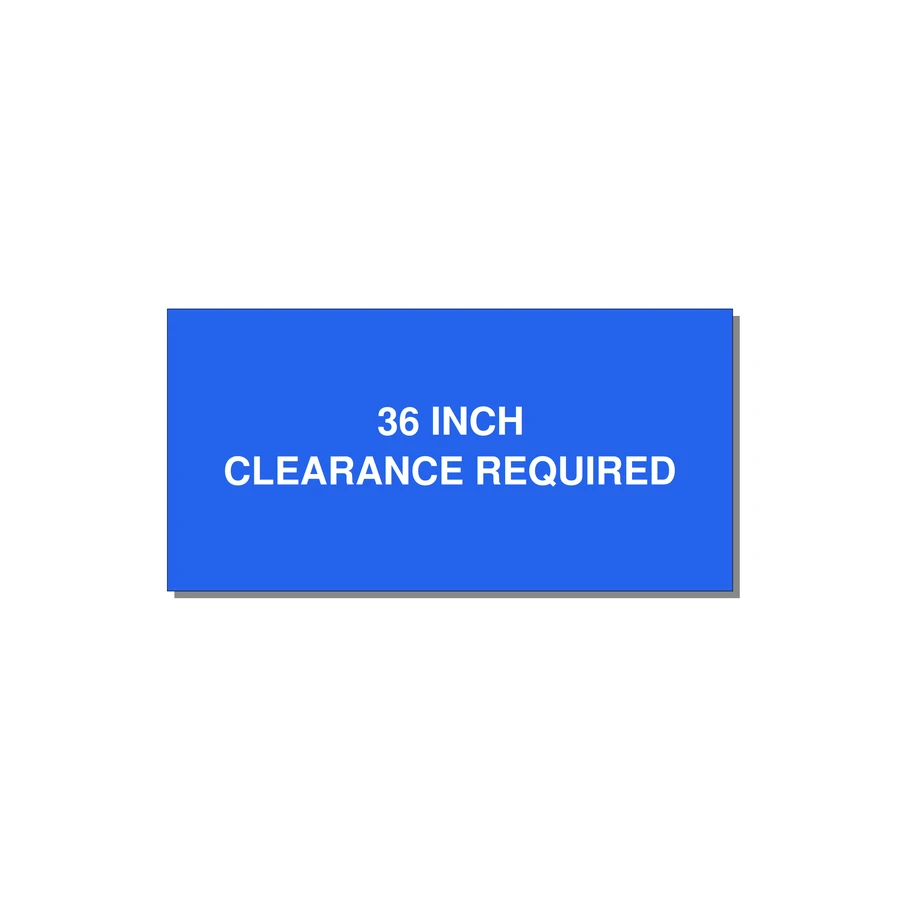6.0x3.0" Safety Label - 36 INCH CLEARANCE REQUIRE — 6x3" White on Blue, Adhesive
