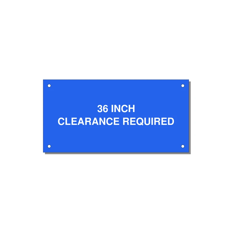 6.0x3.0" Safety Label - 36 INCH CLEARANCE REQUIRE — 6x3" White on Blue, Holes